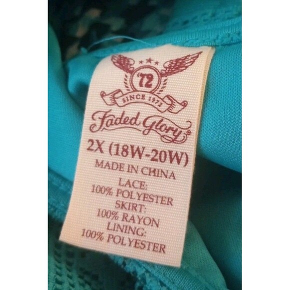 Faded Glory Midi Dress Back Cut Out, Lace Bodice Slits Teal Missing Belt Size 2X - Picture 3 of 4